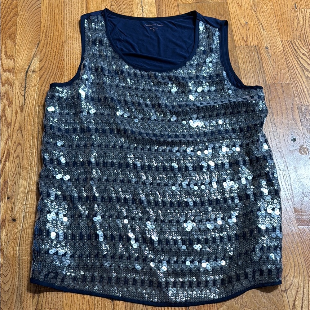 Coldwater Creek navy and clear sequin tank top size XL/16